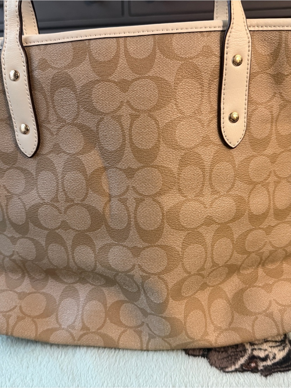 Coach City Zip Tote F58292 Signature Khaki Chalk Gold Shoulder Bag - Picture 2 of 4